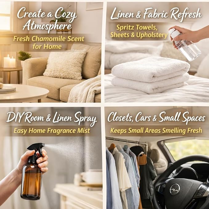Chamomile Hydrosol (Floral Water) 16 fl oz – 100% Pure Steam-Distilled Chamomile Water (NOT Essential Oil) – Bulk Refill Plastic Jug w/Cap – DIY Room & Linen Spray Mist Base for Home Fragrance