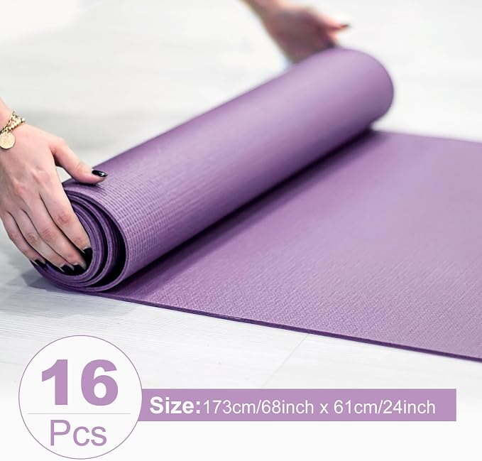 3 mm Thin Yoga Mats Bulk, Lightweight PVC Exercise Mats Non Slip Workout Fitness Pads for Yoga Pilates Stretching Classes Gym Home Studio, Easy to Clean