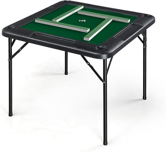 PEXMOR 35" Foldable Mahjong Table, 4 Player Card Game Table w/Cup Holders & Chip Grooves, Portable Folding Poker Domino Board Game Table for Blackjack, Texas Hold'em, Jigsaw Puzzles Game
