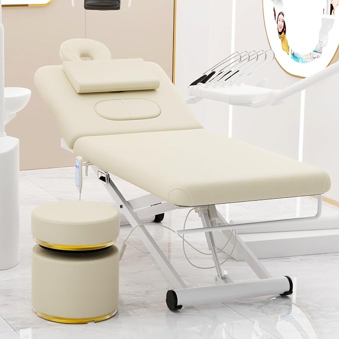 Olela 31.2" Electric Heavy Duty Massage Table, Electric Esthetician Bed with Electric Lift & Manual Backrest, Treatment Table with Metal X Frame, PU Leather for Spa, Beauty, Tattoo