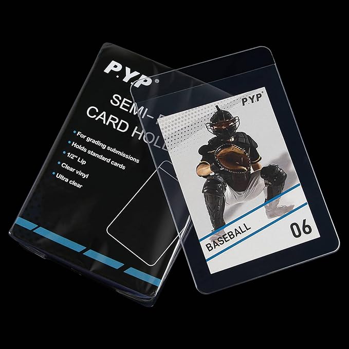 200ct Semi Rigid Card Holders - Card Sleeves for Trading Card with 1/2" Lip Sleeves Fit Standard Grading Cards Baseball Cards for Graded Card Submittions