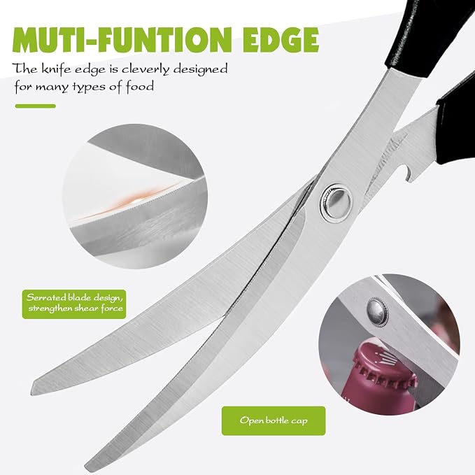 Kitchen Scissors, Korean Barbecue Sheras and Tongs Set,Kitchen Scissors for Meat Cutting, Chicken, Vegetables,Stainless Steel Non-slip Serrated Sharp BBQ Multipurpose Kitchen Sheras Tongs