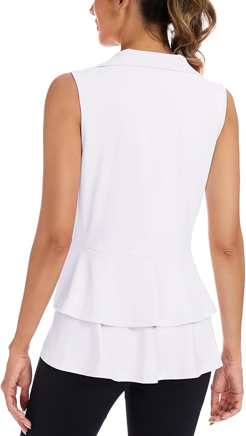 Women's Golf Vest with Pleated Tennis Skirt Hem Lightweight Full Zip Sleeveless Athletic Shirts with Pockets