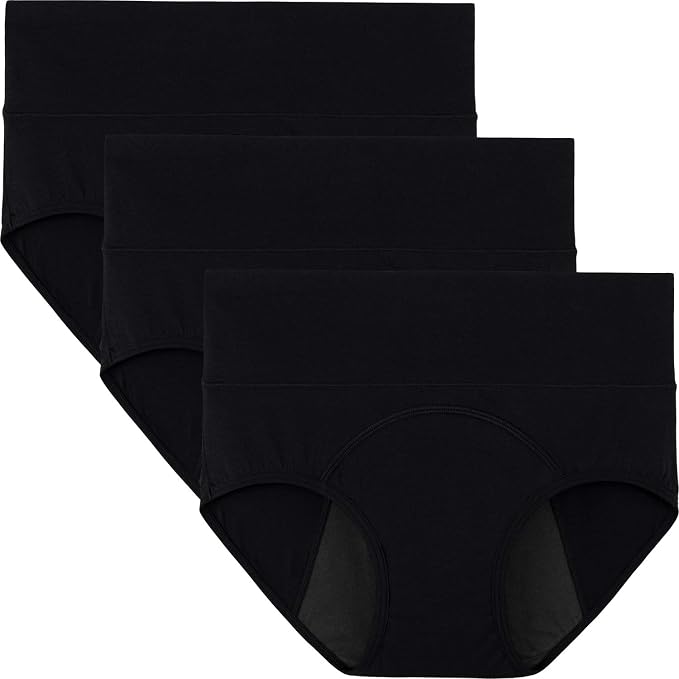 INNERSY Period Underwear for Women High Waisted Leak-Proof Postpartum Menstrual Panties 3-Pack