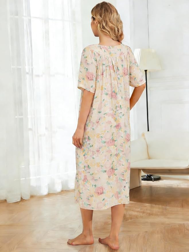 House Dresses for Women with Pockets Moo Moo Nightgown Short Sleeve Mumu Dress Lounge Dress S-3XL