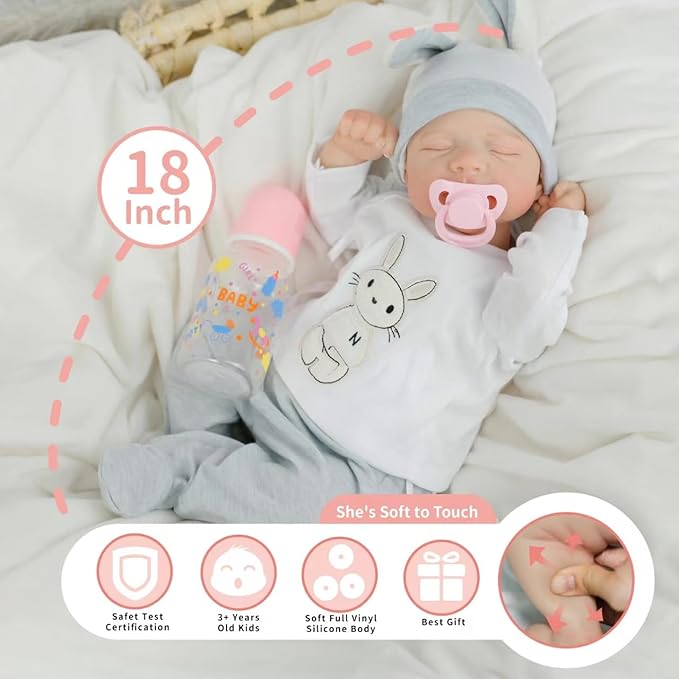 Lifelike Reborn Baby Dolls - 18 inch Realistic Baby Doll Weighted Newborn with Soft Body, Real Life Baby Girl Gift Set for Children and Collectors