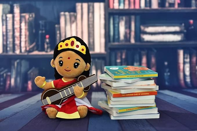 MODI TOYS Saraswati Devi (Medium- 11 inch) Mantra Singing Stuffed Plush Toy | Ideal for Newborns, Infants, Toddlers, Grandparents | Best for Diwali, Baby Shower, Birthday | Teddy Bear Panda Elephant