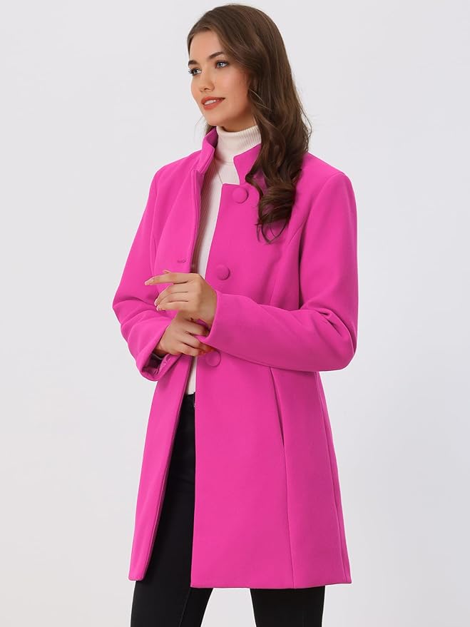 Allegra K Women's Winter Overcoat Mid-Long Stand Collar Single Breasted Coat Outerwear