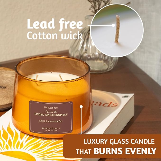 Folkulture Fall Candles | Apple Cinnamon Candles for Home Scented, Pottery Barn Fall Decor, Aromatherapy | Two Wick,Upto 50 Hr Burntime, Non Toxic, Soy Wax Candle for Outdoor Decor, Home Decor
