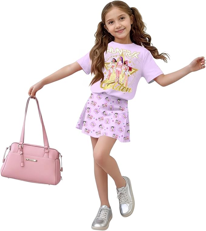 HTHLVMD K Pop Short Sleeve T-Shirt and Skirts Outfits Set for Girls Hunters Rumi Mira Zoey Graphic Tees De-Mon Costume
