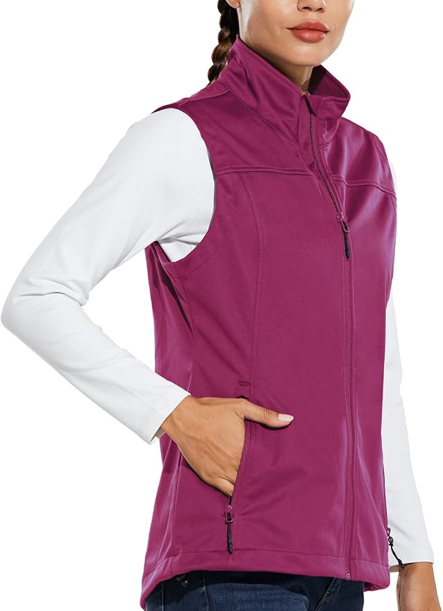 baleaf Women's Lightweight Running Vest Sleeveless Softshell Jacket | Windproof; Breathable; Water Resistant; 2 Zipper Pockets; Stand Collar; Great for Running, Hiking, Camping and Travelling