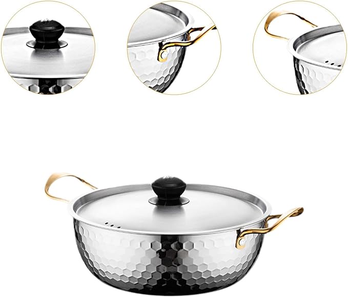 Korea Ramen Pot Stockpot Practical Stainless Steel with Lid Soup Pot Saucepan for Backyard Parties Hiking Picnic Pasta Curry, 18cm Argent