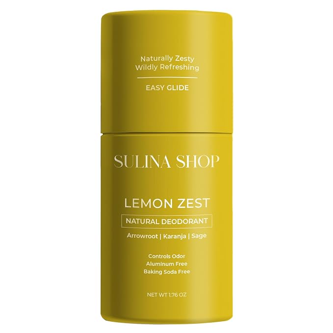 Sulina Shop Natural Deodorant, Aluminum Free, Lemon Zest | Fresh lemon zest scent, Sensitive skin-friendly, Baking soda-free, Plant-based odor protection.