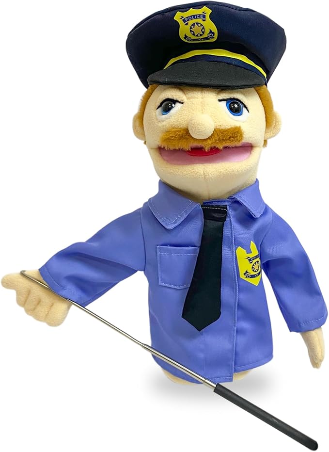 16"Puppets Entriloquist Puppet,Hand Puppets for Kids Plush Policeman Puppets for Adults with Removable Mouth Puppe t for Kids Ages 4-8，Hand Puppet for Adults with Scalable Pupp et Control Rod
