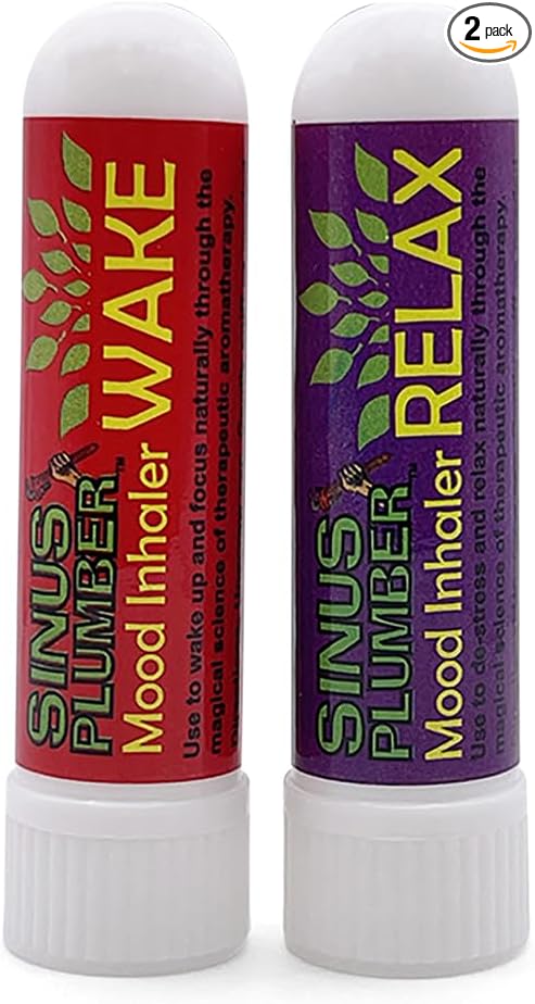 Sinus Plumber Wake & Relax Aromatherapy Mood Inhaler Bundle - Therapeutic Essential Oil Sticks for Mental Energy and Stress Relief - Naturally Soothes Sinus and Helps Congestion