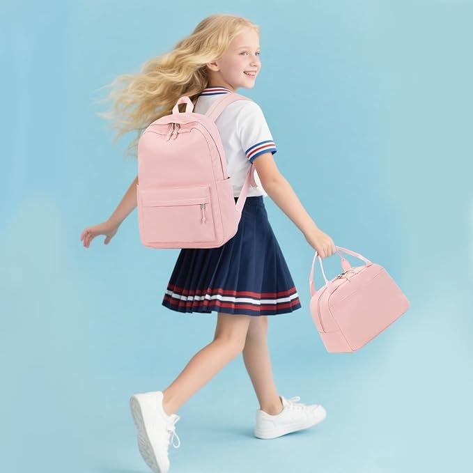 Bluboon Teen Girls School Backpack Kids Bookbag Set with Lunch Box Pencil Case Travel Laptop Backpack Casual Daypacks (Pink Set -3)