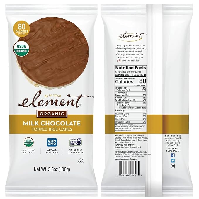 Element Snacks Rice Cake Variety Pack (6 Pack) – Strawberry & Cream, Peanut Butter, Mini Dark Chocolate, Milk Chocolate, Vanilla Orange & Dark Chocolate – Light Crispy Snack for Home, Work, Events & On-the-Go