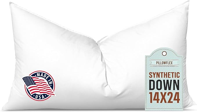 Pillowflex Synthetic Down Pillow Insert 14x24 in - Karate Chop Pillow | Large Rectangle Sham Form, Plush Polyester Cotton Blend, Cloud-Like Comfort, Clump-Resistant Fill, Smooth Elegant Finish