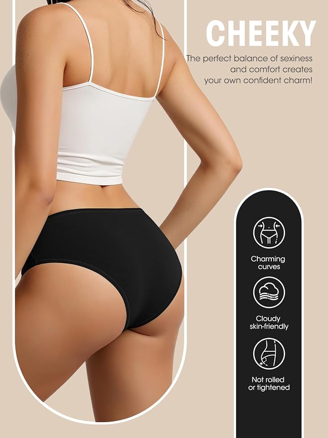 Womens Underwear Cotton Panties Soft Low Waist Hispter Breathable Stretch Ladies Bikini Underwear 6 Pack