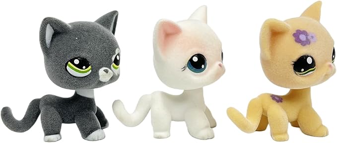 3pcs/Set Custom Flocked Pet Shop Toys Short Hair Cat Kitten Collie Great Dane Cocker Spaniel Dachshund Puppy Dog OOAK Compatible with LPS (#1962 and #64 and #2249)