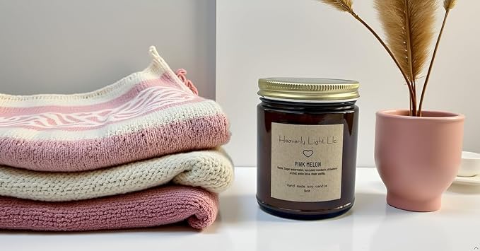 Heavenly Light LLC Pink Melon 100% Non-Toxic 9 oz Scented Soy Wax Candles