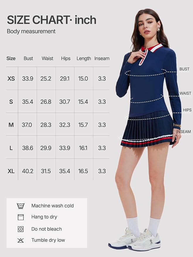 Women's 2-Piece Tennis Skirt Set, Polo V-Neck Top & High-Waisted Pleated Skirt, Athletic Outfit for Golf Pickleball