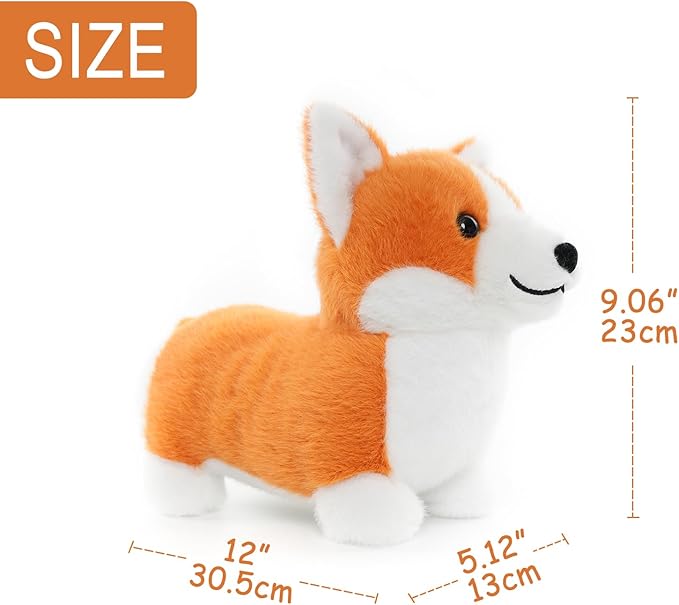 Corgi Plush Toy, 12 Inch Cute Stuffed Animal, Soft Kawaii Dog Pillow, Realistic Welsh Corgi Puppy, Gifts for Kids and Dog Lovers, Orange and White