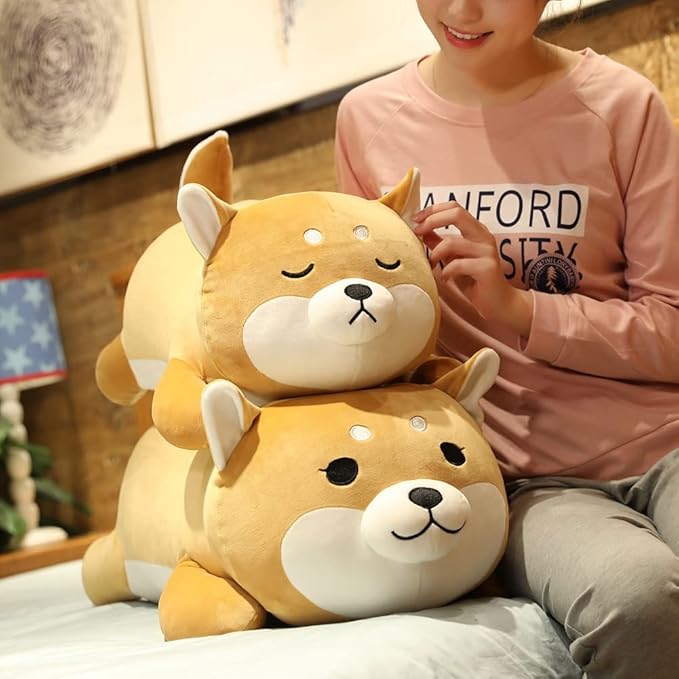 Shiba Inu Plush Pillow,Soft Corgi Stuffed Animals Toy Cute Sleeping Puppy Doll Gifts for Kids (Round Eyes, 13.7 inch)