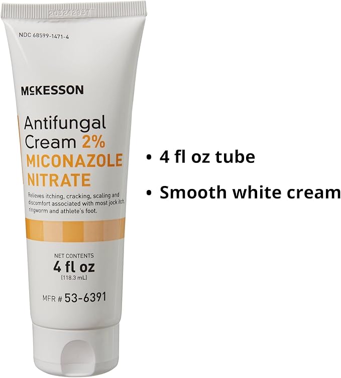 McKesson Antifungal Cream, 4 oz, 12 ct | 2% Miconazole Nitrate, Relieves Itching, Burning, Cracking from Jock Itch, Ringworm and Athlete ft