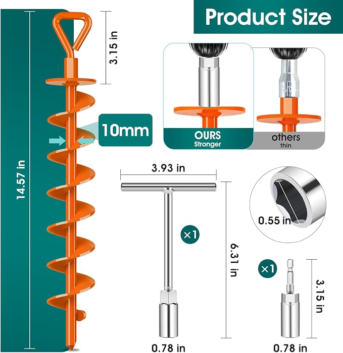Ground Anchors Screw in, Heavy Duty Ground Trampoline Stakes High Wind Tent Stakes for Tent, Trampoline, Gazebo, Carport, Trap Anchor, Canopies, Swing Set