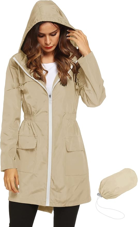 Lomon Women Waterproof Lightweight Rain Jacket Active Outdoor Hooded Raincoat