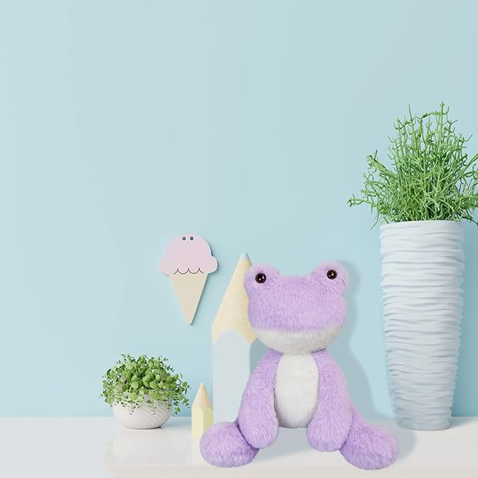 Purple Frog Stuffed Animal, 8.5 Inches Plush Frog Toy, Soft Cuddly Plushie Hugger Toy for Boys Girls, Gifts for Kids or Girlfriend