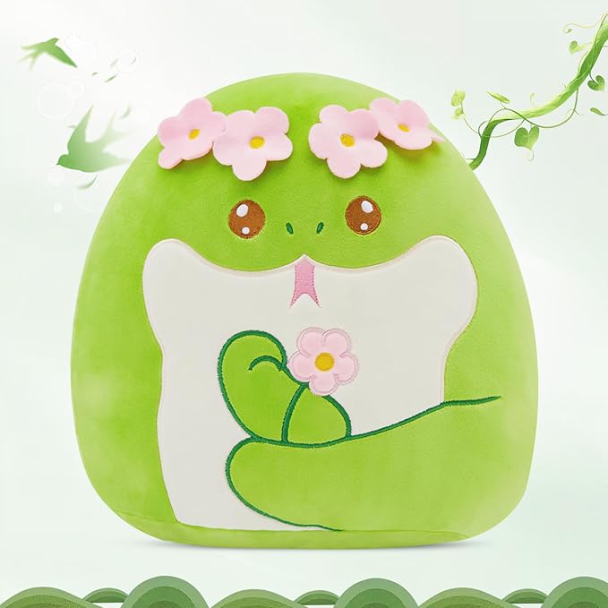 SpecialYou Flower Crown Green Snake Plush Pillow - Soft Snake Stuffed Animal Pillow Plushie Toy Birthday Gift for Kids, Boys & Girls 14inch