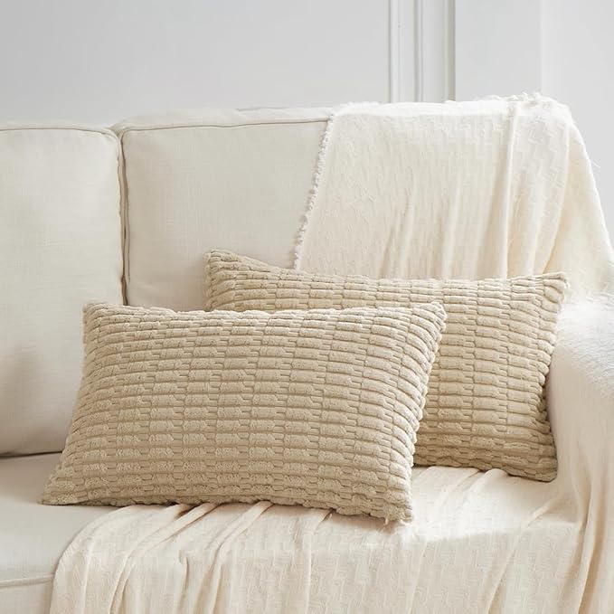 Fancy Homi 4 Packs Decorative Throw Pillow Covers for Living Room Couch Bed, Modern Farmhouse Boho Home Décor Accent Cushion Case, 24" x 12", Tan