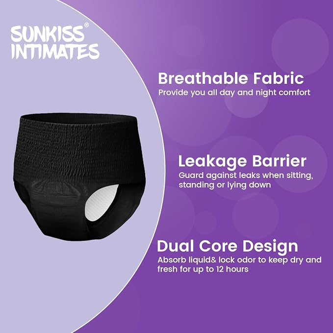 Disposable Period Underwear for Women with Heavy Flow, Low-Rise Unscented Postpartum Essentials, Black, Large, 10 Count