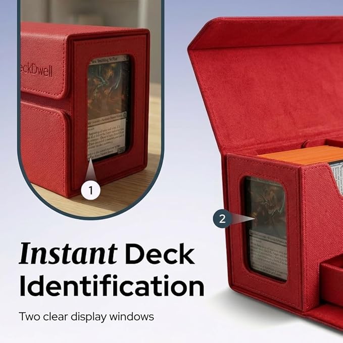 Card Deck Box Fits 200+ Double Sleeved，Commander Deck Box for Magic the Gathering with Dice Tray & Toploader Display,2 Dividers