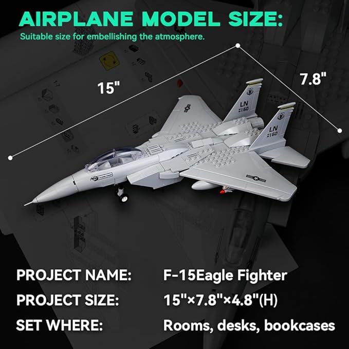 ArtorBricks Air Force Series F-15 Eagle Fighter Airplane Military Building Set Adult Gift.Including Model Display Rack (223 Pieces)