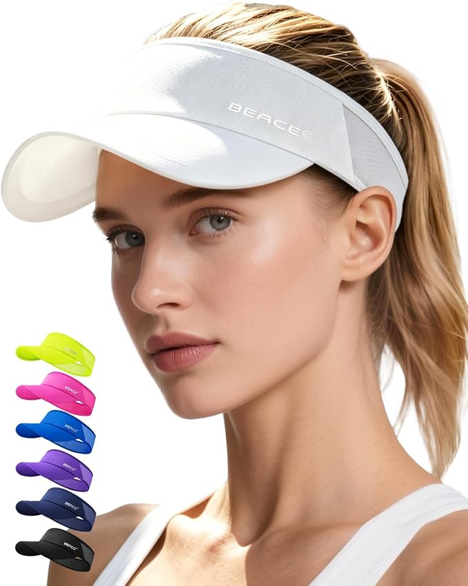 BEACE Sun Visor Hat Women Men-Sports Lightweight Wicking Stretchy Sunvisor Cap for Golf Tennis Running Pickleball Beach