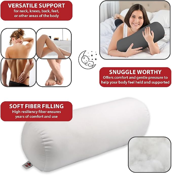 Core Products Jackson Roll Orthopedic Bolster Pillow - Neck, Back, Leg, Knee & Arm Support – Cervical & Lumbar Roll for Pain Relief, Spinal Alignment & Travel Comfort for Bed or Chair- Gray