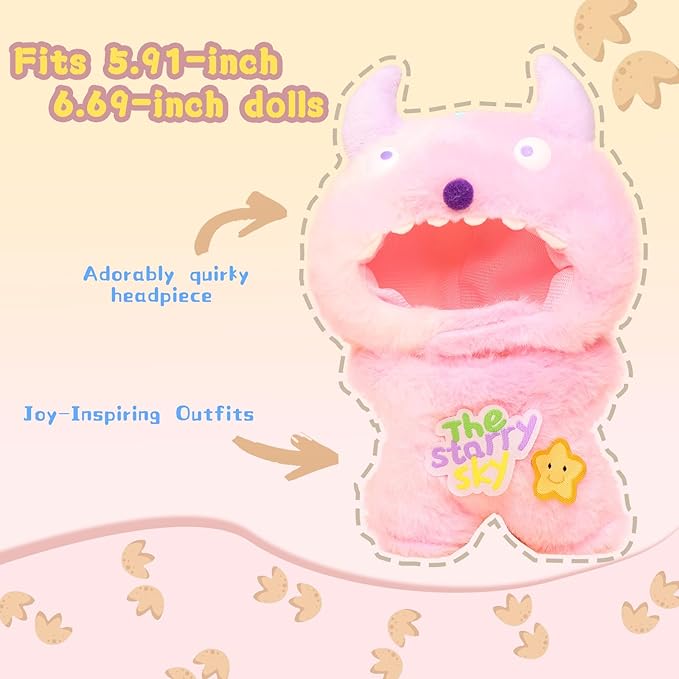 Clothes for labubu Doll 17cm Accessories Suit Cute Clothes for Doll Dress up Monster Style Outfits（Pink）