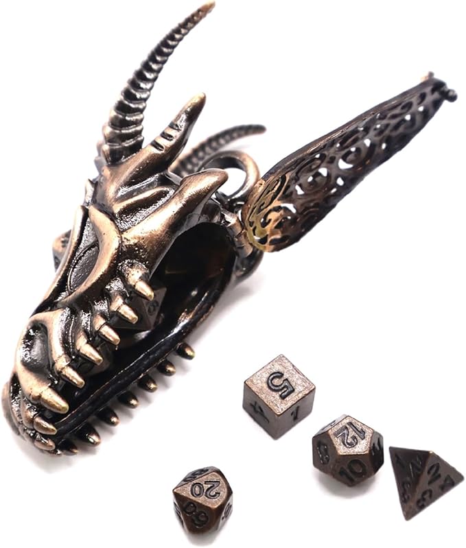 2025 Dragon Necklace for DND Dice Set, 7-in-1 Dragon Metallic D&D Dice with Gift Case for Dungeons and Dragon Game, RPG Role Playing Table Game Gifts (Copper)