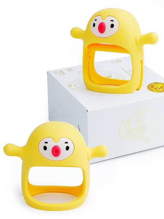 Smily Mia Smily Mia 2Packs Penguin Teethers, TeethingToys for Babies 0-6Months, Baby Teethers for 3-6Months, Teething Mittens for Infants, Pacifiers for Breastfed Babies, Light Yellow