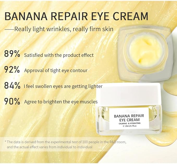 Grospe Banana Bright Eye Cream, Anti Aging Eye Cream with Squalane Dark Circle Under Eye Cream for Puffiness & Bags Moisturizing Firming & Wrinkle Repair Eye Treatment for Women & Men - 0.71 Fl Oz
