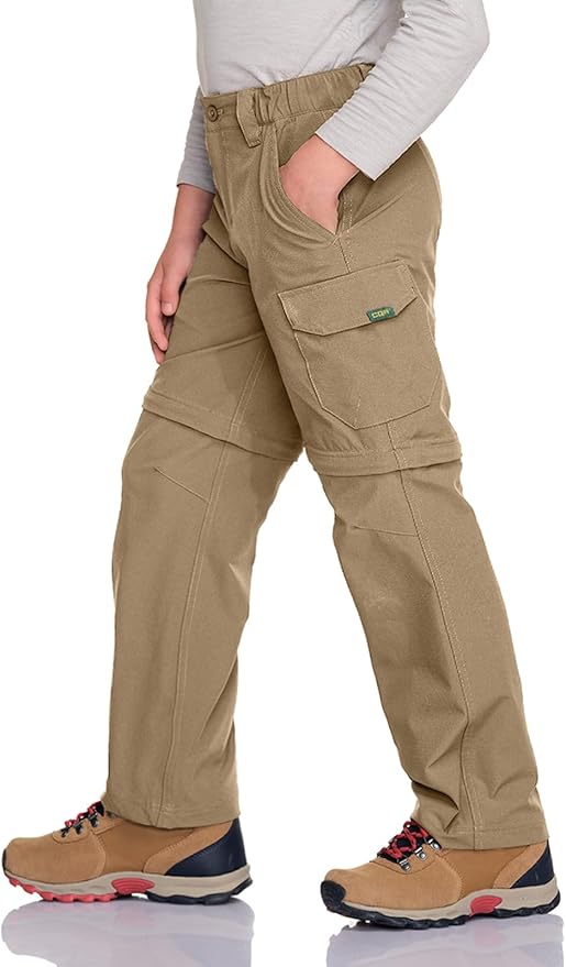 CQR Kids Youth Hiking Cargo Pants, UPF 50+ Quick Dry Convertible Zip Off Pants, Outdoor Camping Pants