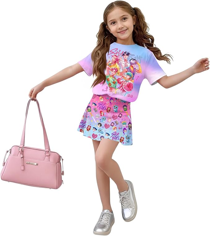 HTHLVMD K Pop Short Sleeve T-Shirt and Skirts Outfits Set for Girls Hunters Rumi Mira Zoey Graphic Tees De-Mon Costume