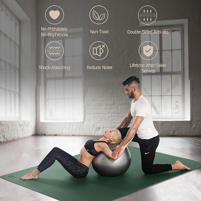 GXMMAT Large Yoga Mat 12'x6'/10'x6'/6'x8'(7mm), Extra Thick Workout Mats for Home Gym Flooring, Ultra Comfortable Non-Slip Quick Resilient Barefoot Wide Exercise Mat for Pilates, Stretching,Meditation