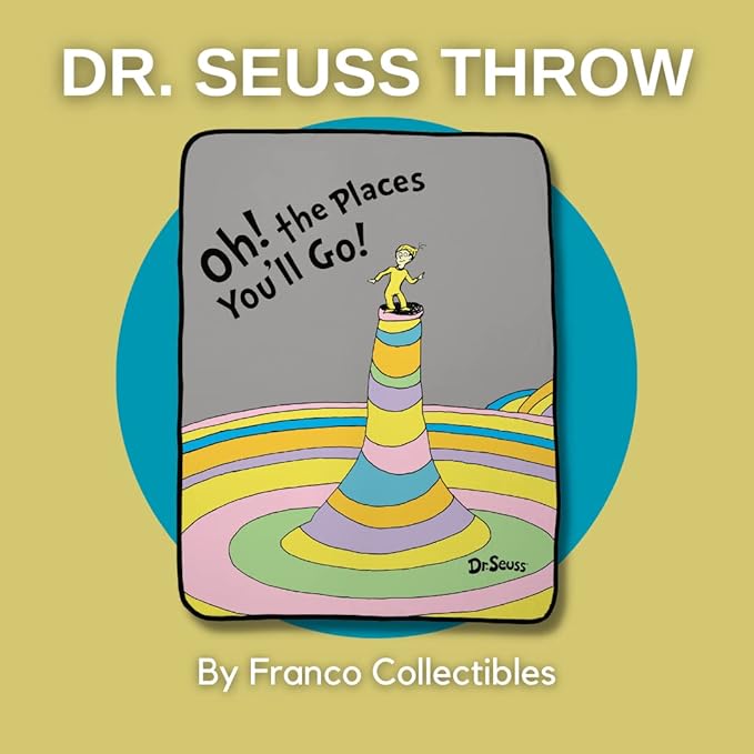 Collectibles Dr. Seuss “ Oh The Places You’ll go” Bedding Super Soft Micro Raschel Throw, 46 in x 60 in, (Official Licensed Product) by Franco