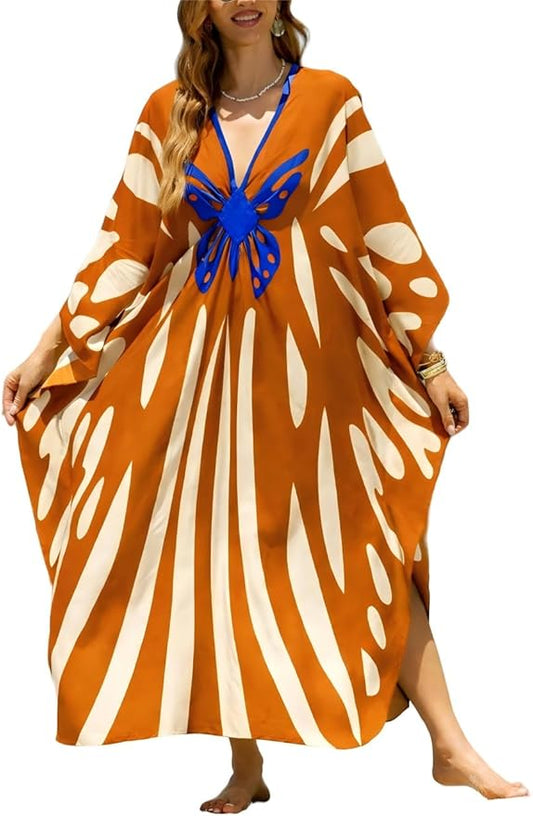 Mumu Dresses for Women Plus Size, Bohemian Kaftan Beach Cover Up Long Maxi Nightgown Soft Loungewear