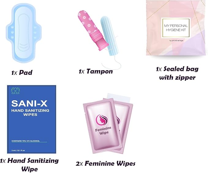 Menstrual Kit All-in-One | Convenience on The Go | Single Period Kit Pack for Travelling, Tweens & Teenagers or Emergency situations | Individually Wrapped Feminine Hygiene Products (Light Rose)