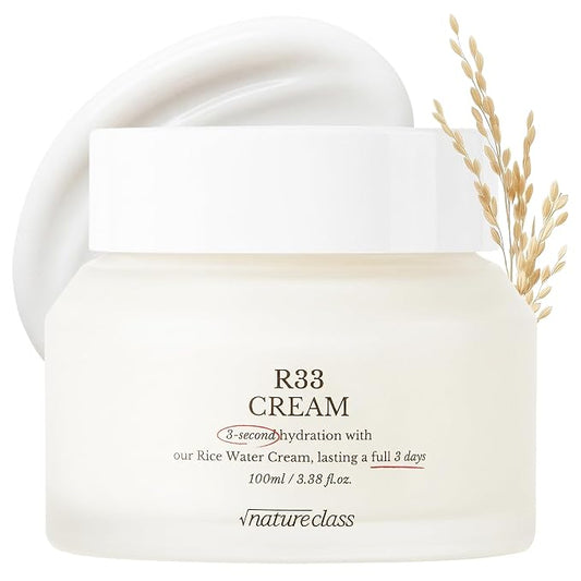 R33 Rice Face Moisturizer Korean Skincare Glass Skin Squalane Niacinamide Hyaluronic Acid Barrier Cream Night Cream Dry Sensitive Skin Fragrance Free 100ml 3.38 fl oz
